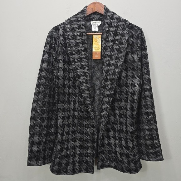 NWT Vgt Coldwater Creek Open Front Jacket L Black Gray Houndstooth Deadstock USA - Picture 1 of 8